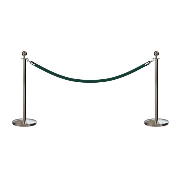 Montour Line Stanchion Post and Rope Kit Sat.Steel, 2 Ball Top1 Green Rope C-Kit-2-SS-BA-1-PVR-GN-PS